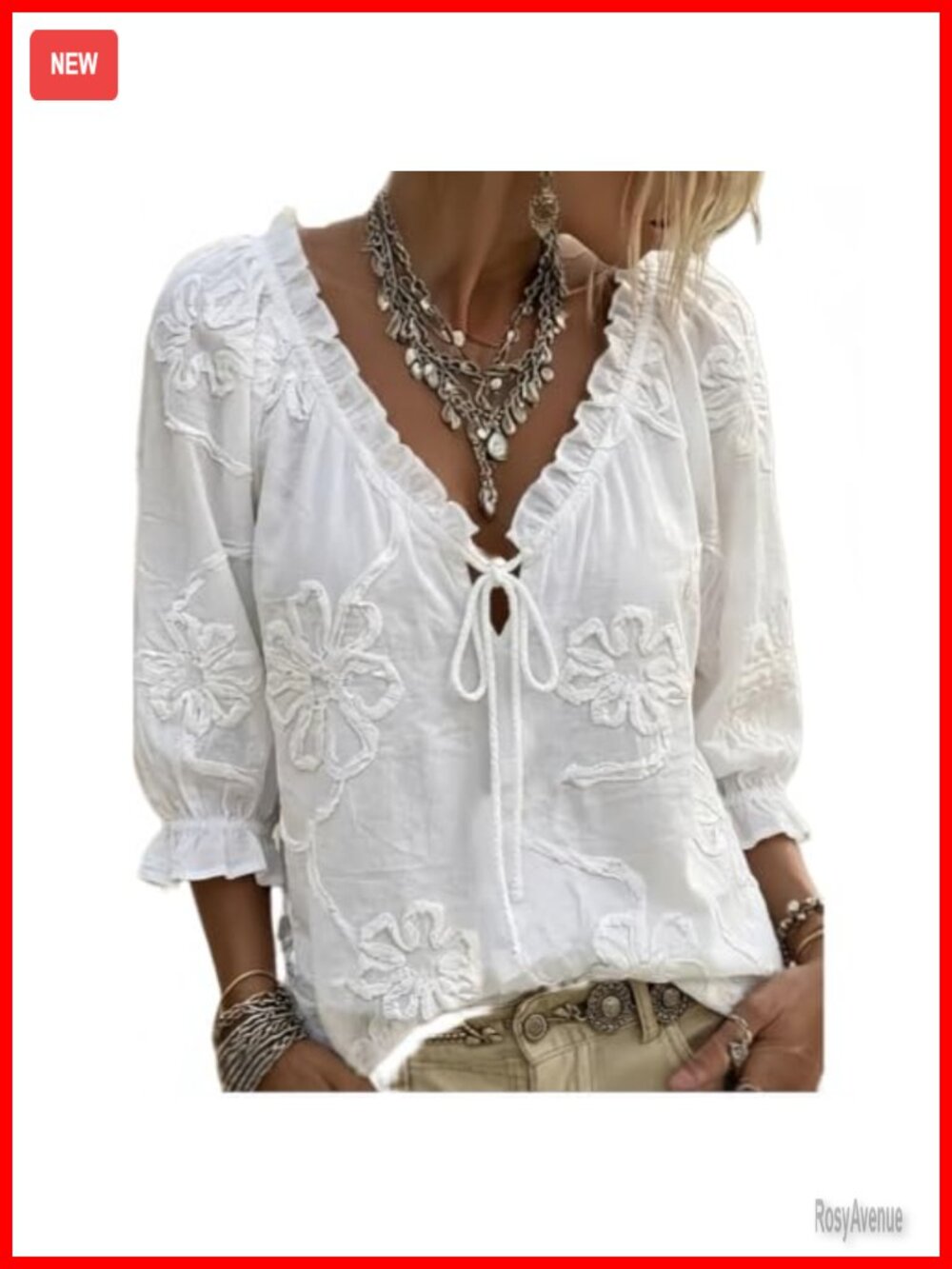 Women's Boho Blouse Tie Front Eyelet Embroidered Top Short Sleeve Summer Beach